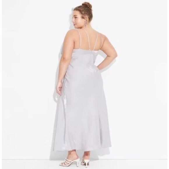 Women's Gray Iridescent Silver Maxi Slip Dress Wild Fable XXL Flowy 2XL cocktail - Picture 3 of 3
